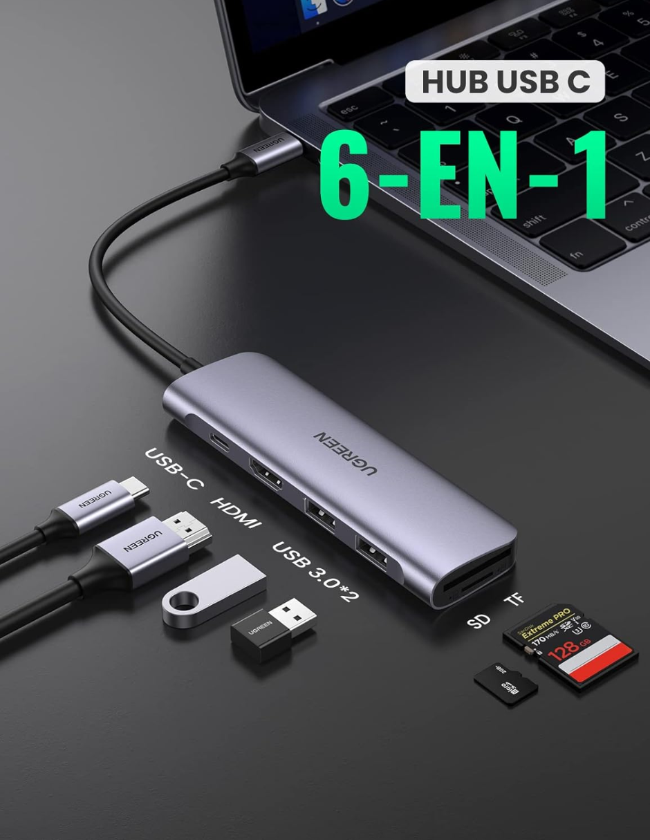 UGREEN Hub USB C 6 en 1 100W.