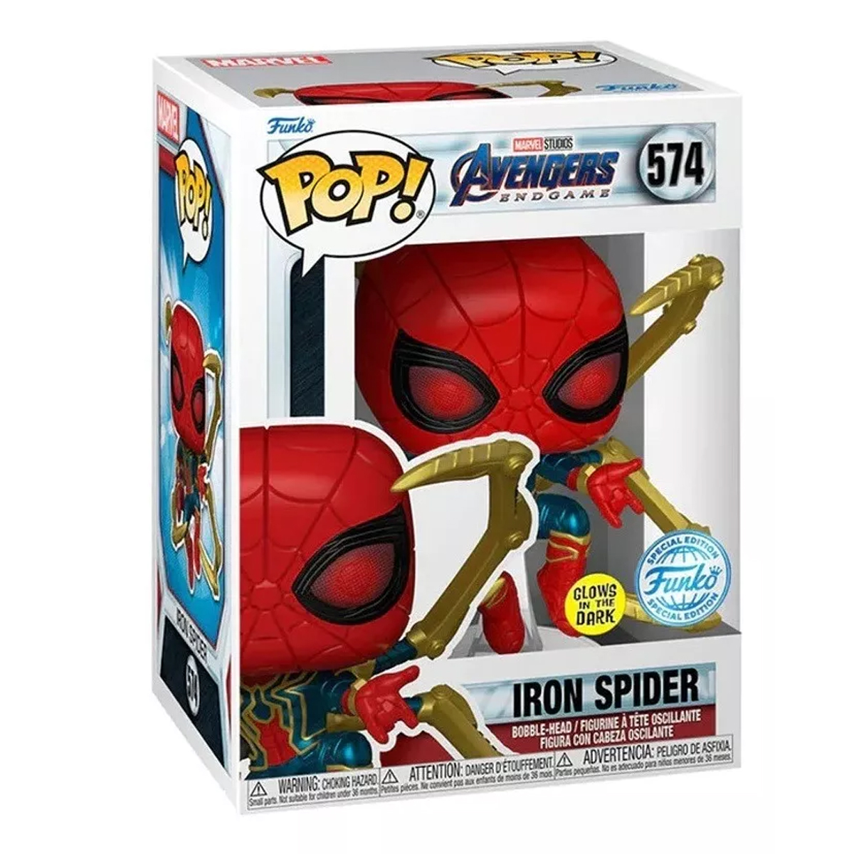 Funko Pop Iron Spider-man Nano Gauntlet Glow In The Dark #574.