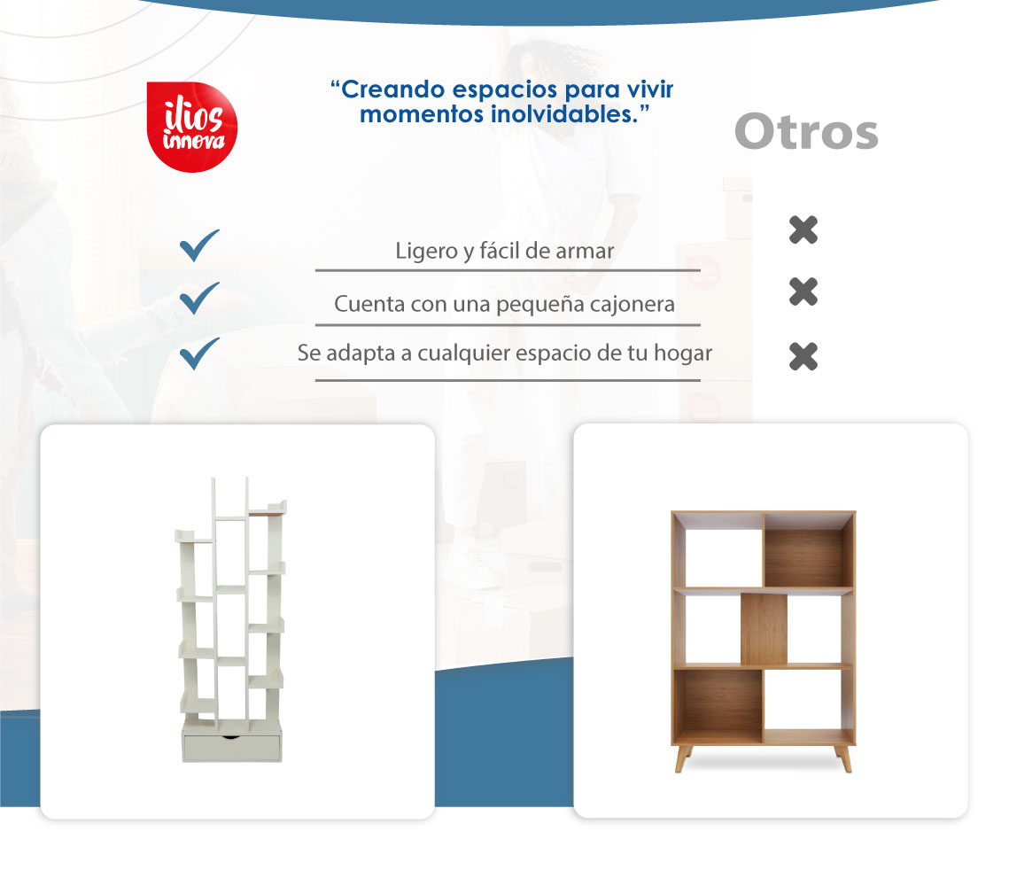 Librero organizador multifuncional de 15 espacios con repisas y cajón. Estante resistente y minimalista con espacios para almacenamiento. 