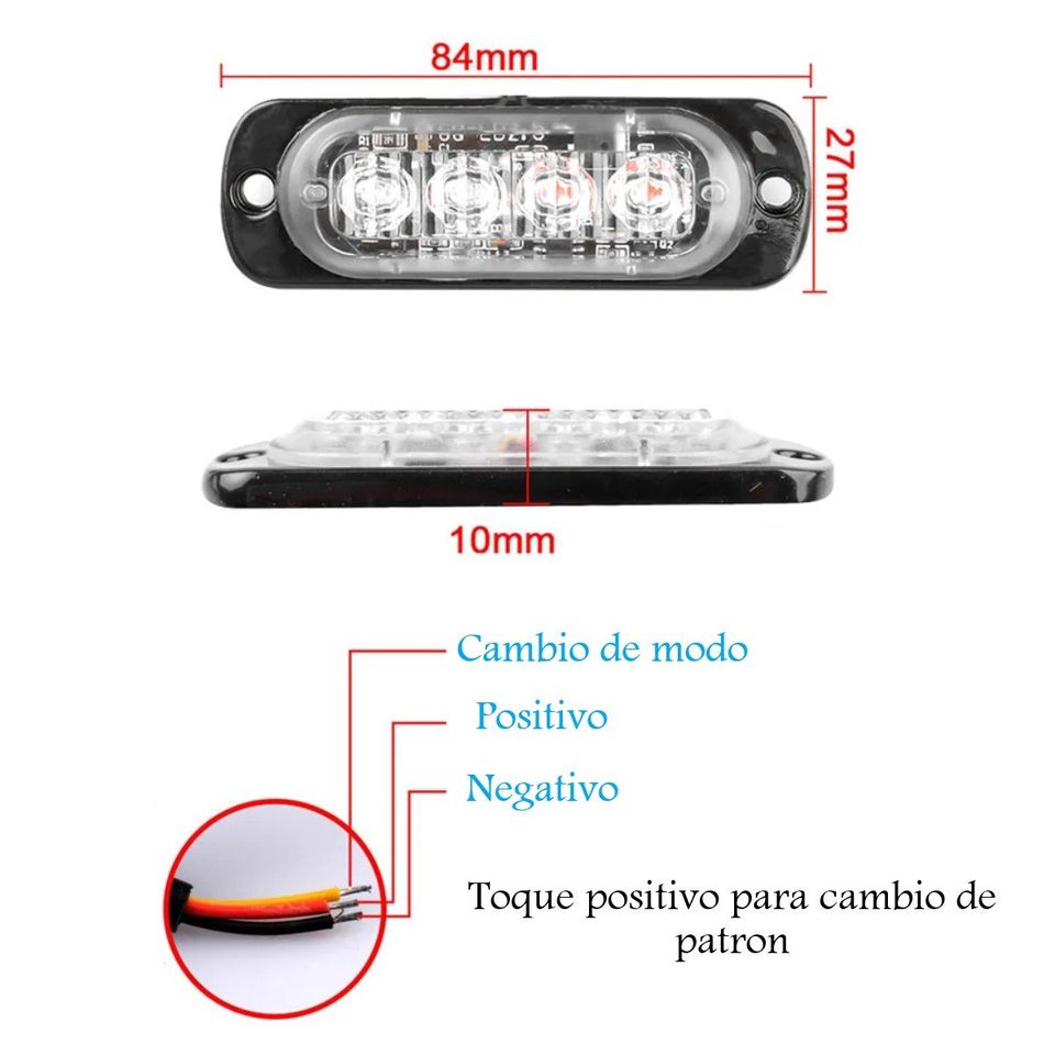 Luz estroboscópica azul advertencia coche camión moto barra de luz intermitente 12V 4 Led faro foco