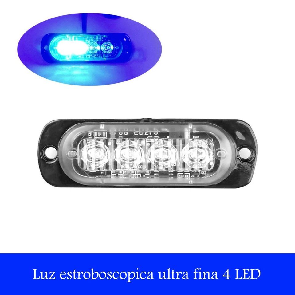 Luz estroboscópica azul advertencia coche camión moto barra de luz intermitente 12V 4 Led faro foco