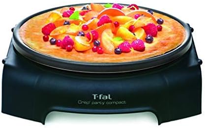 T-fal Crepera eléctrica con antiadherente Crep'party Compact negra con Thermo-Spot, incluye esparcidor de masa y espátula de madera, PY301072.