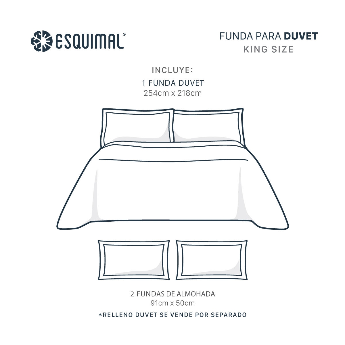 Funda para Duvet Microfibra Acabado Prelavado Sin Relleno más Fundas de Almohada King Size Lila Esquimal.