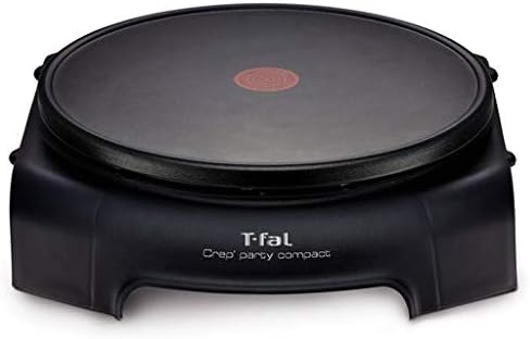 T-fal Crepera eléctrica con antiadherente Crep'party Compact negra con Thermo-Spot, incluye esparcidor de masa y espátula de madera, PY301072.