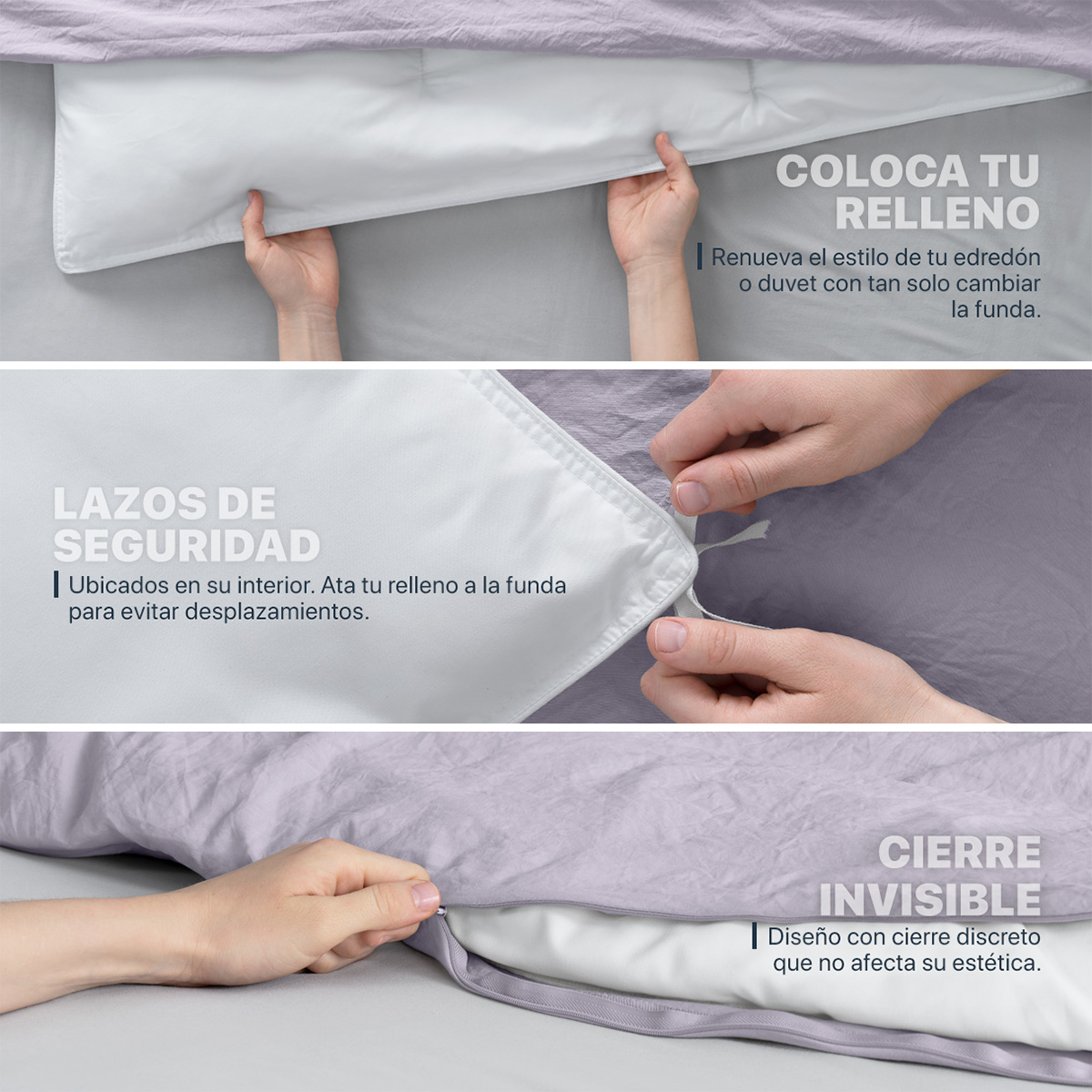 Funda para Duvet Microfibra Acabado Prelavado Sin Relleno más Fundas de Almohada King Size Lila Esquimal.