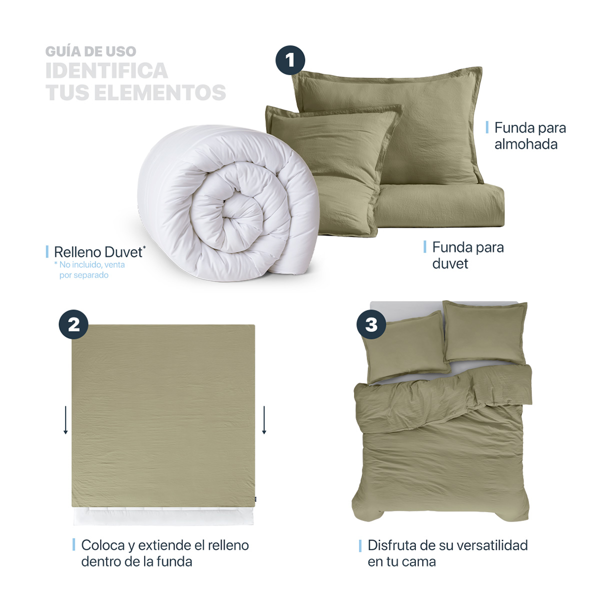 Funda para Duvet Microfibra Acabado Prelavado Sin Relleno más Fundas de Almohada Individual Verde Esquimal.