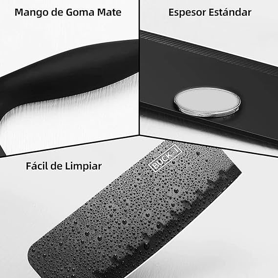 Juego De Cuchillos De Cocina Multifuncional, 8 Piezas Set de Cuchillos con Base,Cuchillo de Acero Inoxidable Negro