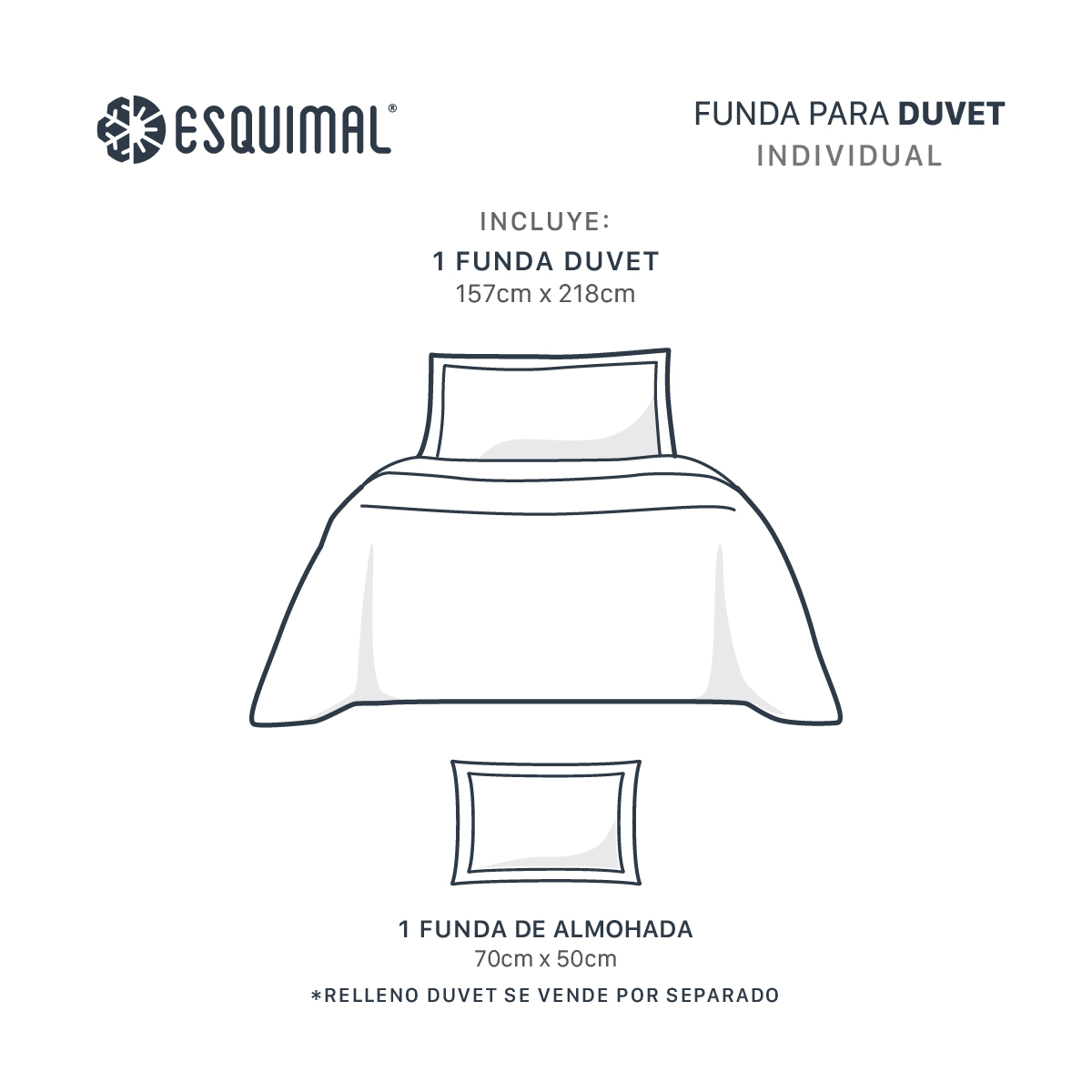 Funda para Duvet Microfibra Acabado Prelavado Sin Relleno más Fundas de Almohada Individual Gris Claro Esquimal.