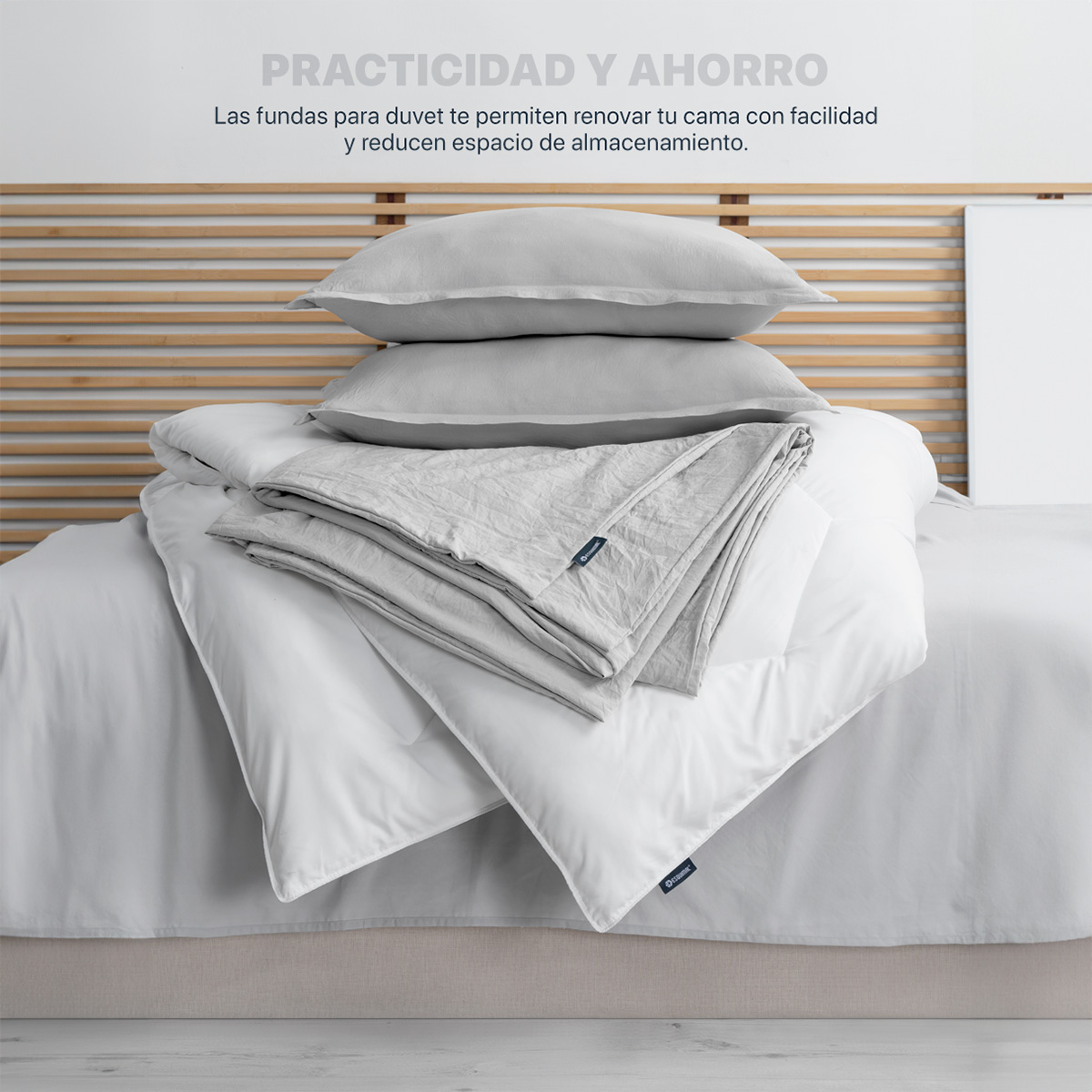 Funda para Duvet Microfibra Acabado Prelavado Sin Relleno más Fundas de Almohada Individual Gris Claro Esquimal.