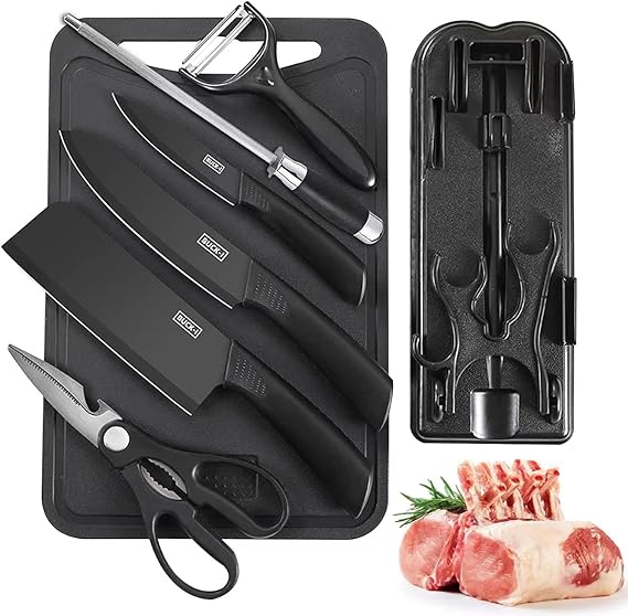 Juego De Cuchillos De Cocina Multifuncional, 8 Piezas Set de Cuchillos con Base,Cuchillo de Acero Inoxidable Negro