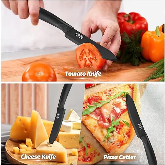 Juego De Cuchillos De Cocina Multifuncional, 8 Piezas Set de Cuchillos con Base,Cuchillo de Acero Inoxidable Negro