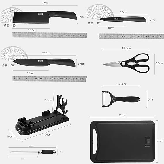 Juego De Cuchillos De Cocina Multifuncional, 8 Piezas Set de Cuchillos con Base,Cuchillo de Acero Inoxidable Negro