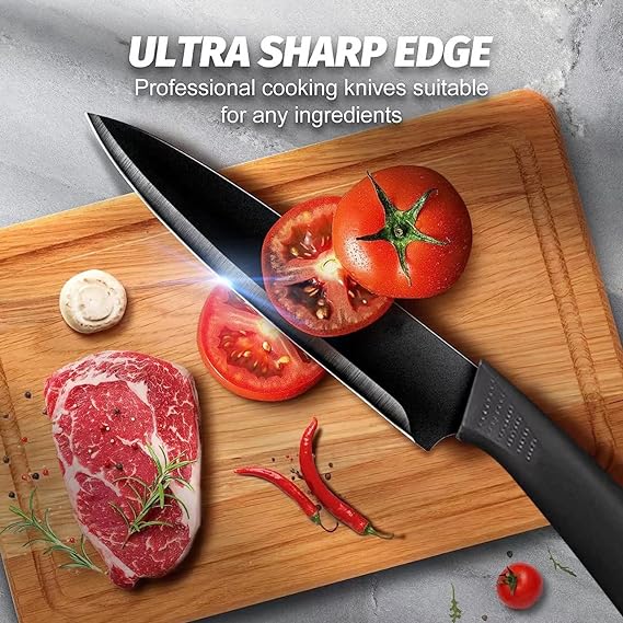 Juego De Cuchillos De Cocina Multifuncional, 8 Piezas Set de Cuchillos con Base,Cuchillo de Acero Inoxidable Negro