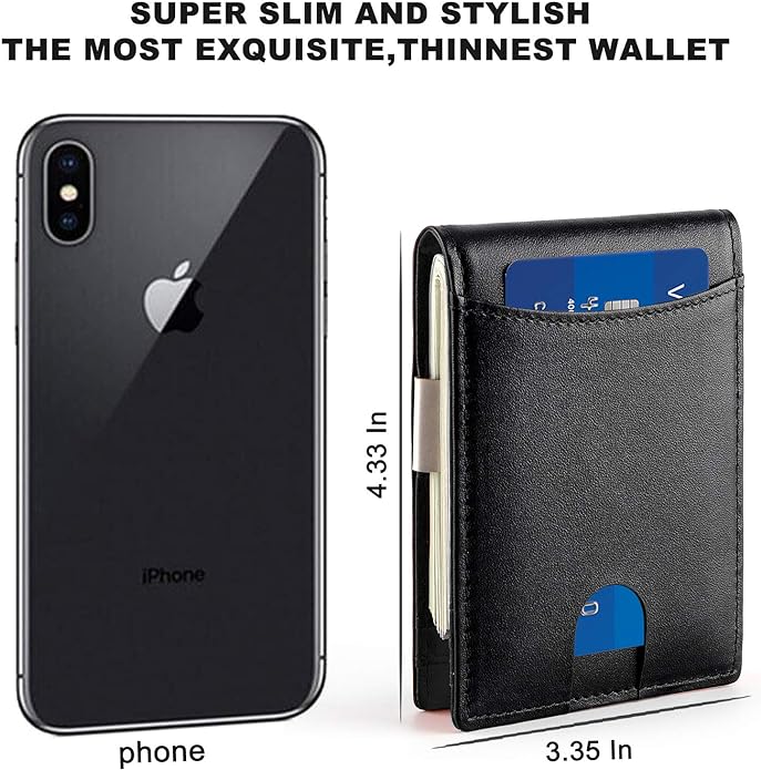 A Carteras para Hombre RFID que Bloquean el Dinero Clip de Doble Pliegue Delgado Genuino Billetera de Cuero para Hombres con Ranura para Tarjeta de Crédito en La ventana con ID De bolsillo.