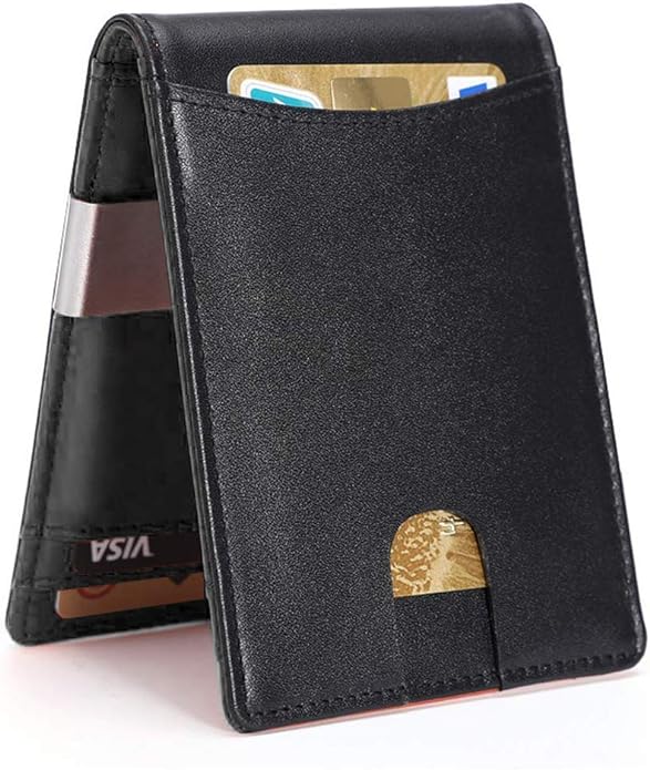 A Carteras para Hombre RFID que Bloquean el Dinero Clip de Doble Pliegue Delgado Genuino Billetera de Cuero para Hombres con Ranura para Tarjeta de Crédito en La ventana con ID De bolsillo.