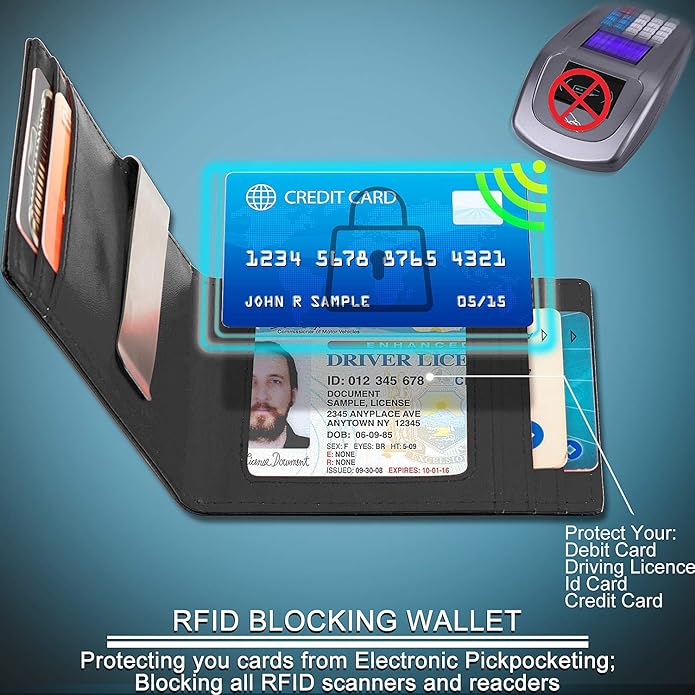 A Carteras para Hombre RFID que Bloquean el Dinero Clip de Doble Pliegue Delgado Genuino Billetera de Cuero para Hombres con Ranura para Tarjeta de Crédito en La ventana con ID De bolsillo.
