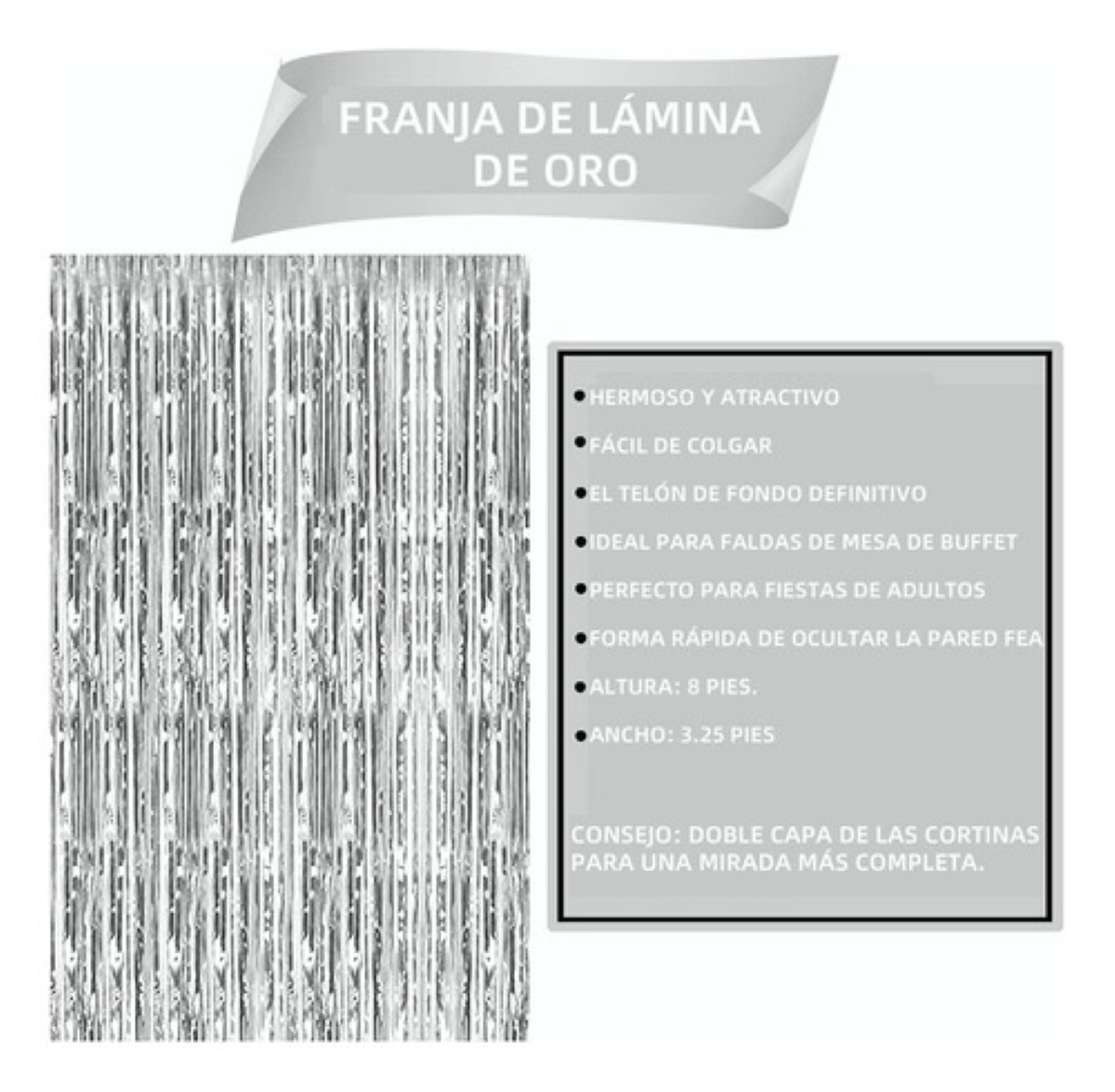 "12 Cortinas De Lluvia Tiras Cortinas Decorativas Metalicas Plata "