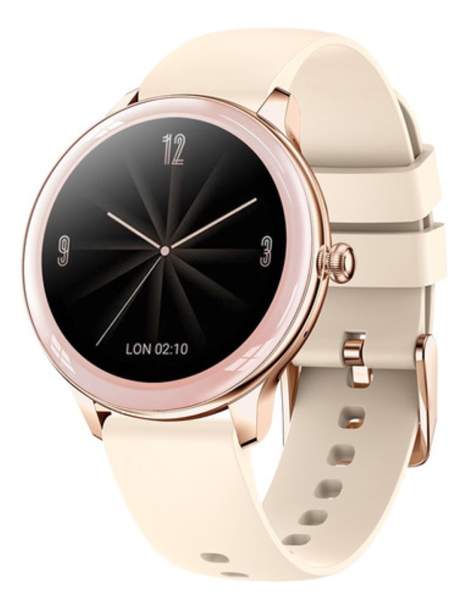 Reloj Inteligente Mujer Con Temperatura Smartwatch beige bisel rosa