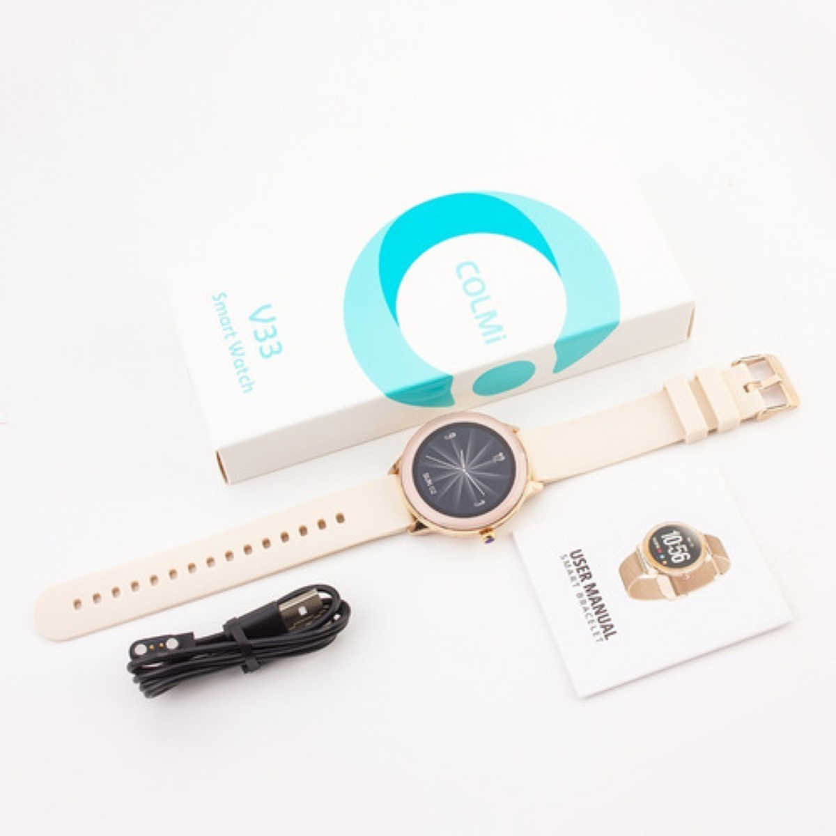Reloj Inteligente Mujer Con Temperatura Smartwatch beige bisel rosa
