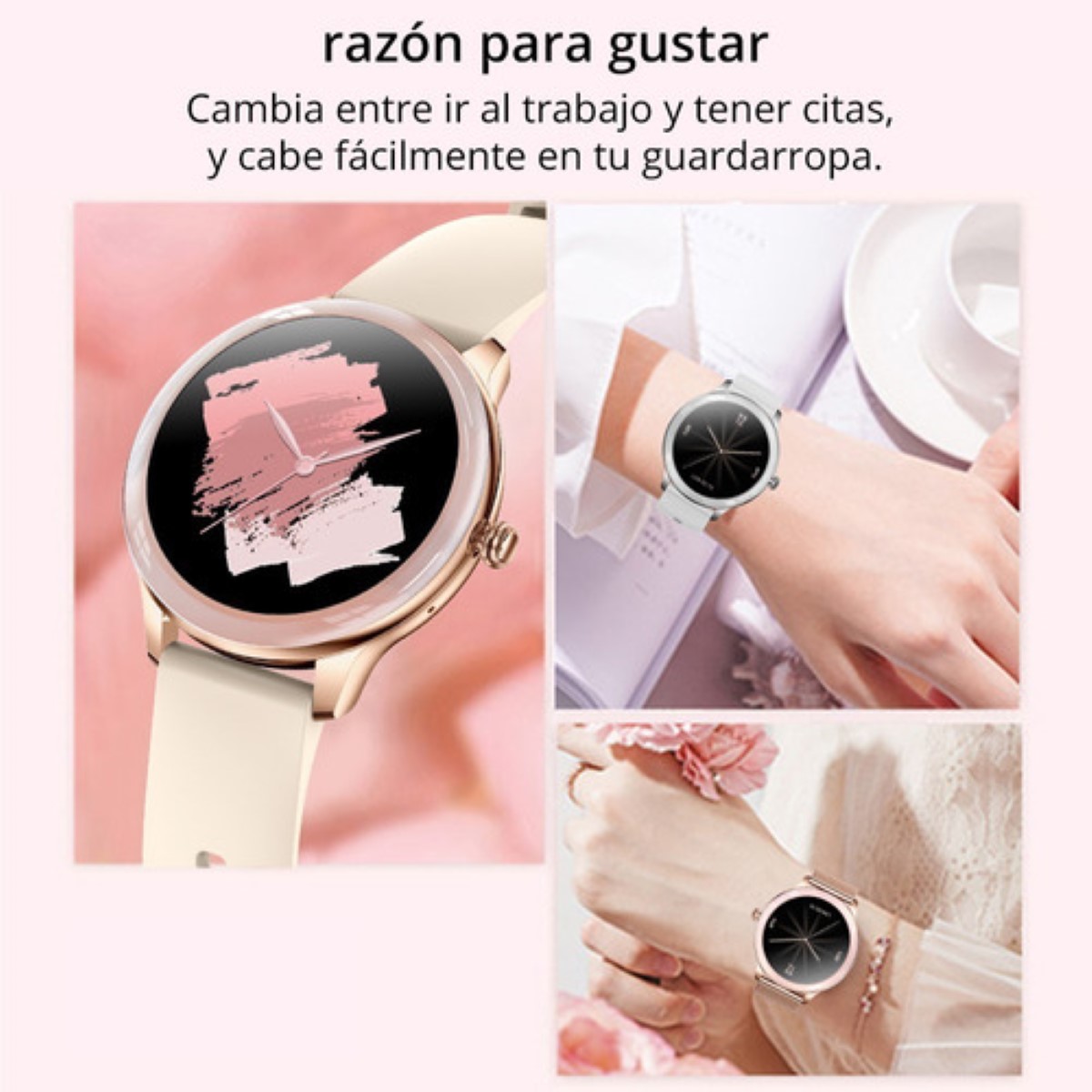 Reloj Inteligente Mujer Con Temperatura Smartwatch beige bisel rosa