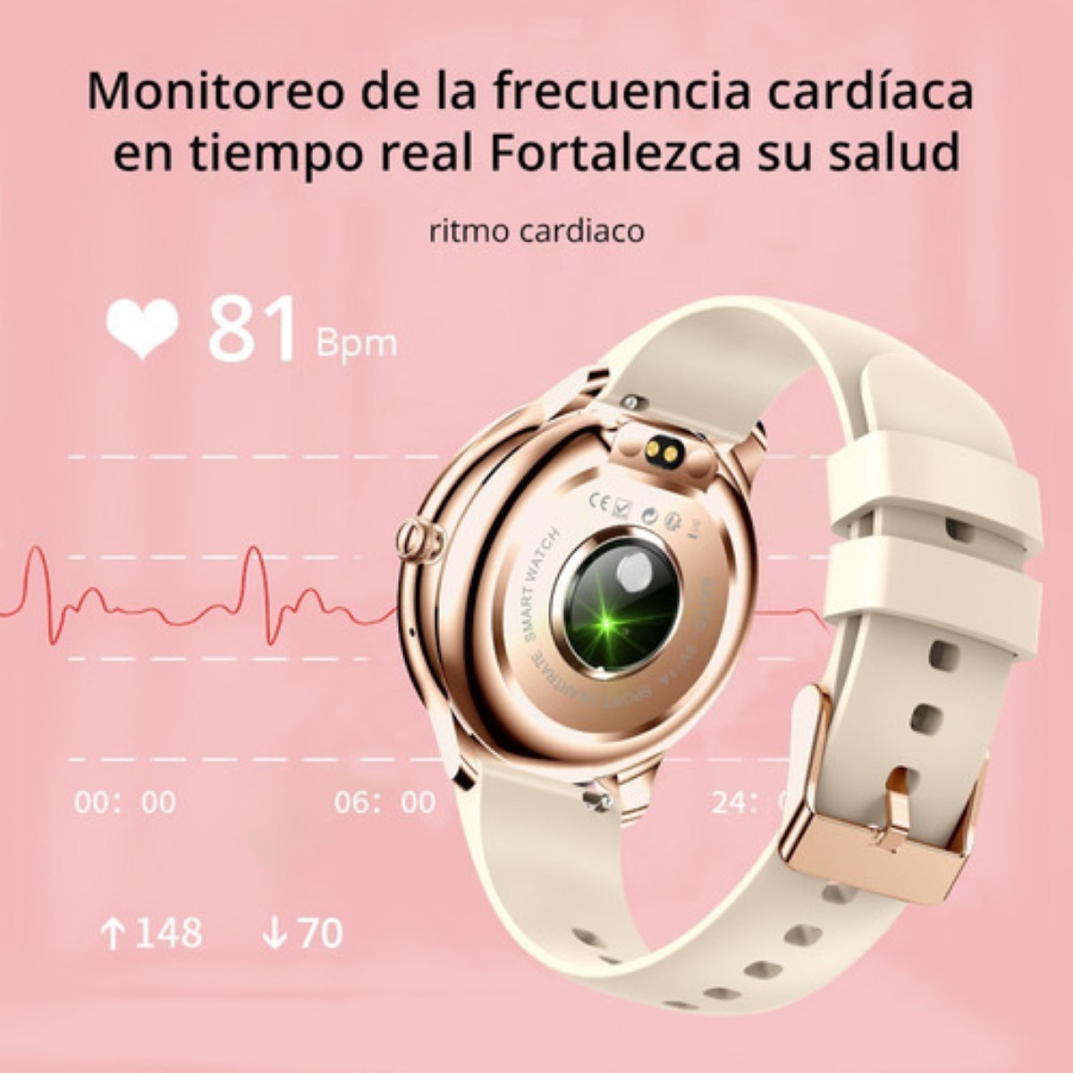 Reloj Inteligente Mujer Con Temperatura Smartwatch beige bisel rosa
