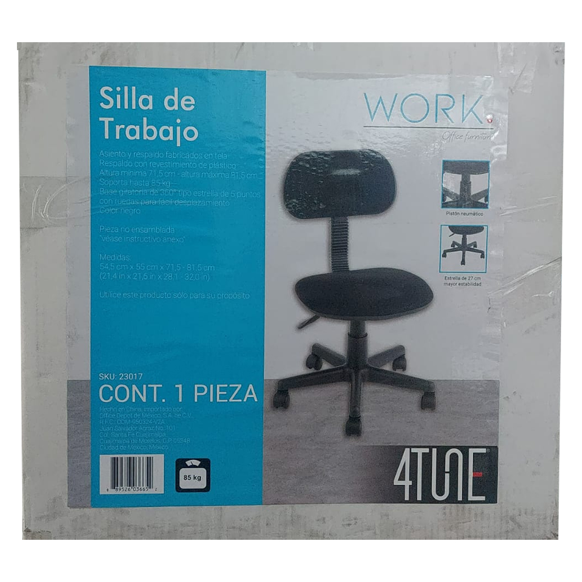 silla secretarial carolina Oficina palanca ajuste piston Color Negro asiento acolchonado tela.