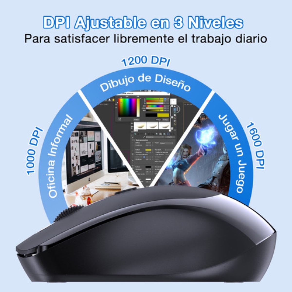 Ratón Inalámbrico Mouse Silencioso Portátil 2.4g 3 Dpi Ratón De Computadora Con Receptor Usb Para Laptop, Pc, Notebook Pilas Aa Incluidas