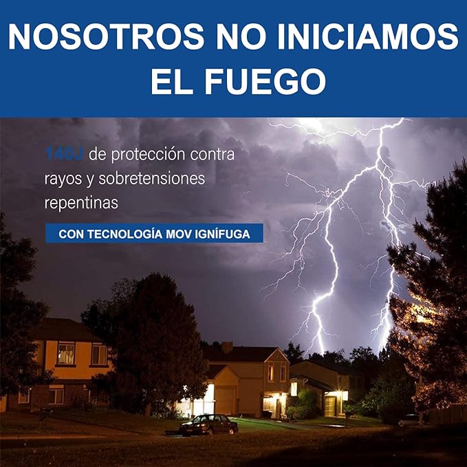 Hisemy Profesional Surge Protector 140J,Enchufe con protección de voltaje，Protector de sobretensiones Con luz indicadora, para televisores domésticos, computadoras, refrigeradores y otros equipos..