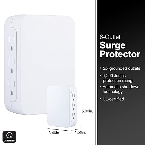 SURGE PROTECTOR TAP, 6 OUTLET 1500 J SIDE ACCESS.