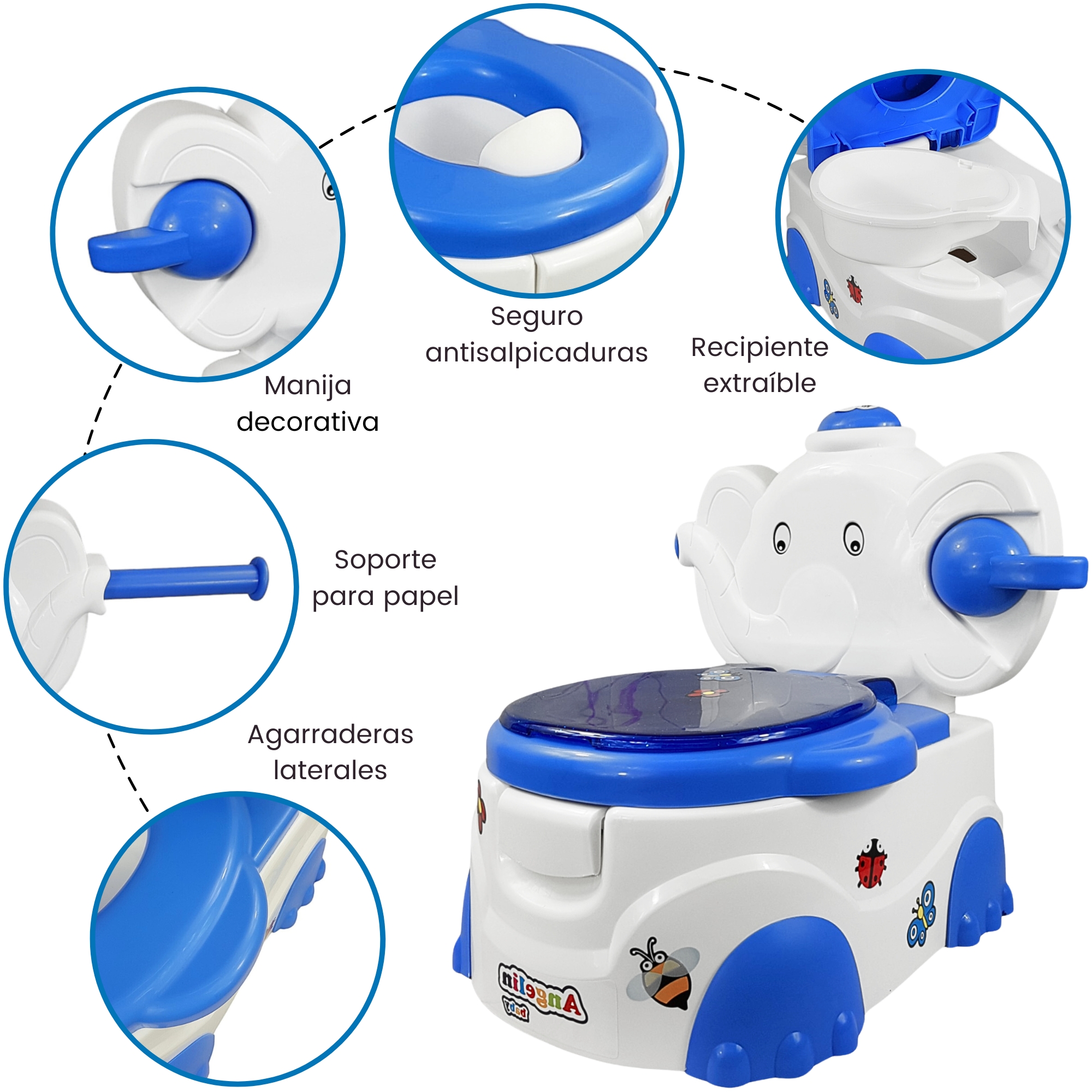 Baño Entrenador Musical para Niño Niña Dispensador de Papel  - Azul.