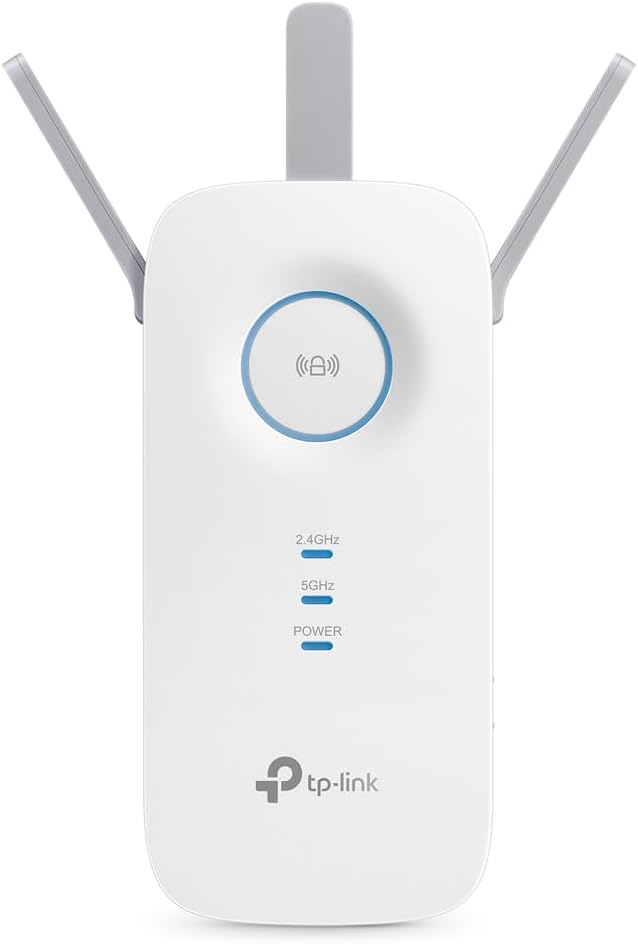 TP-Link RE450 Extensor de Rango de Repetidor WiFi de Banda Dual Universal, 3 Antenas Externas, Puerto Gigabit Ethernet, AC1750, Modo AP Compatible, Blanco.