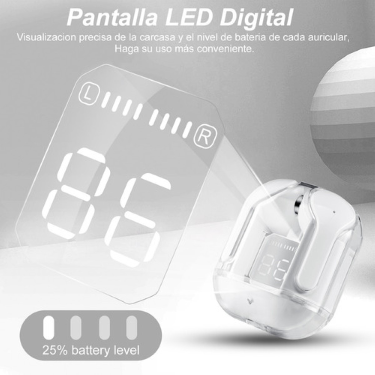 Audífonos Inalámbricos Bluetooth 5.3 de Transparente crysta blanco