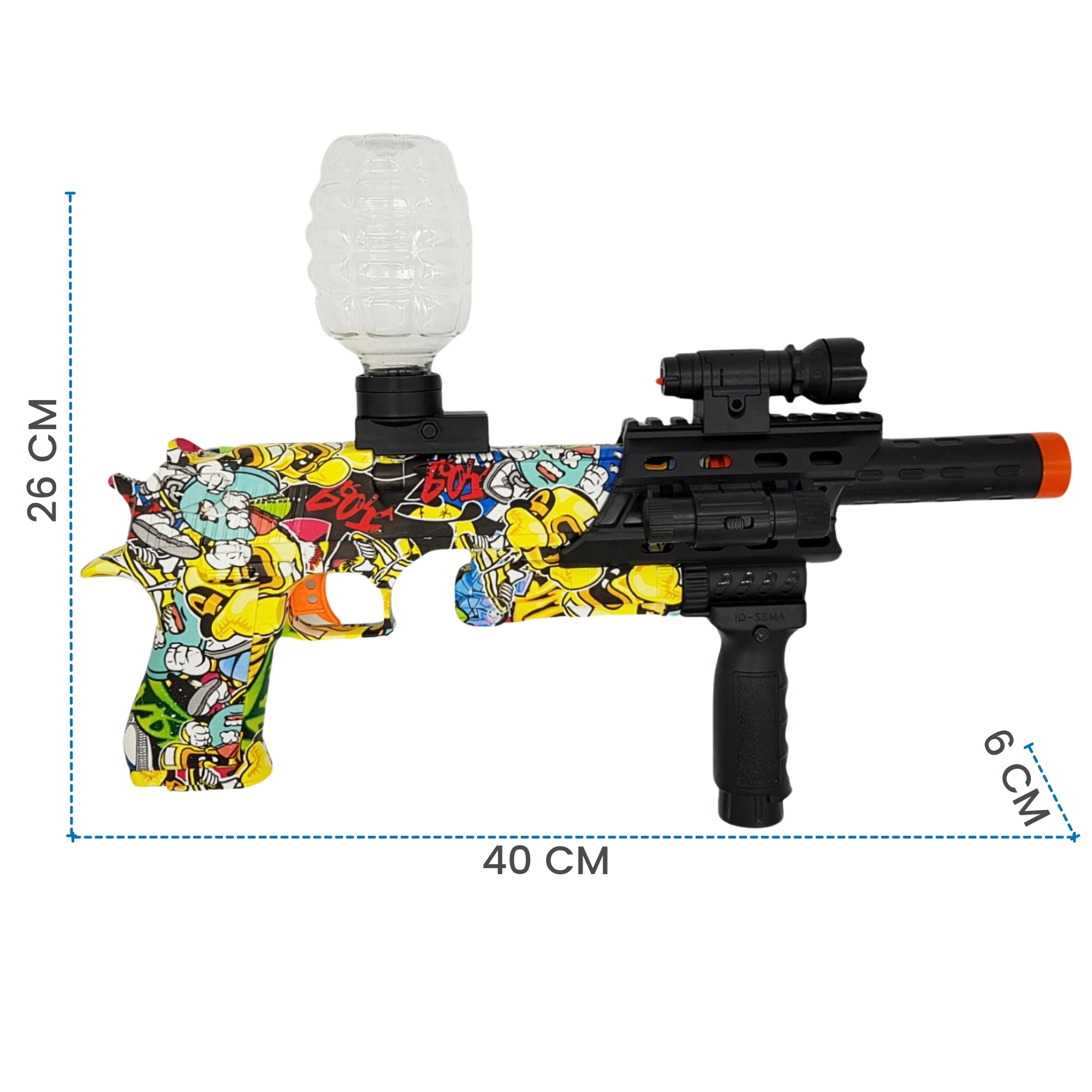 Pistola de Hidrogel con 5000 bolitas de gel con bateria,lentes - Amarillo.