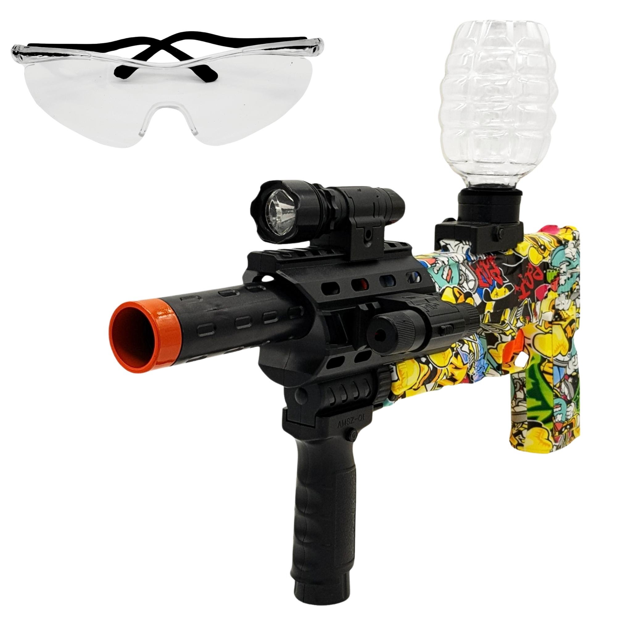Pistola de Hidrogel con 5000 bolitas de gel con bateria,lentes - Amarillo.