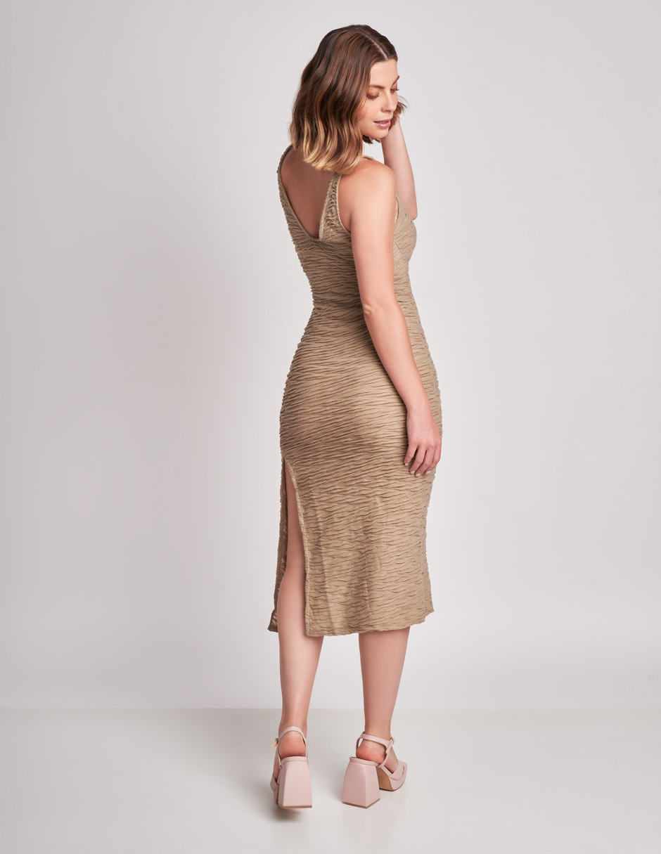 Vestido Largo Devendi Casual Tirante  Grueso y Textura en Tela