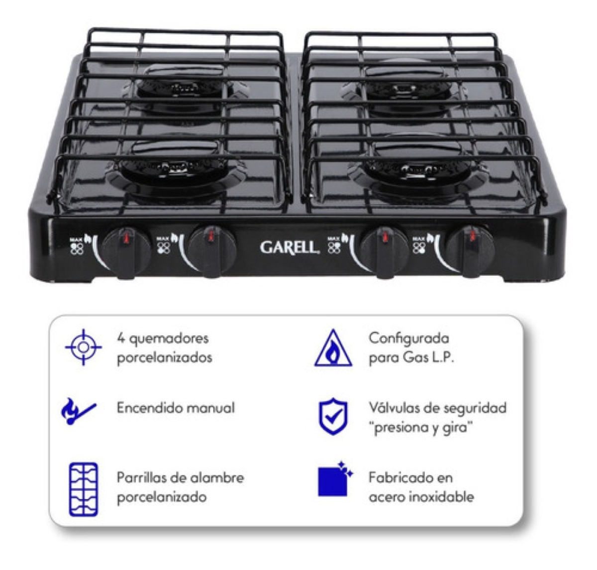 Parrilla/estufa Mesa De Gas De 4 Quemadores Envio Gratis Color Negro