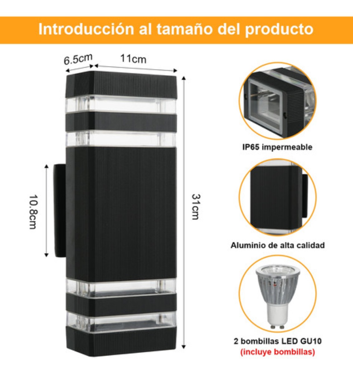 Lámpara De Pared Novzep Impermeable Led Luz Con 2 Bombillas