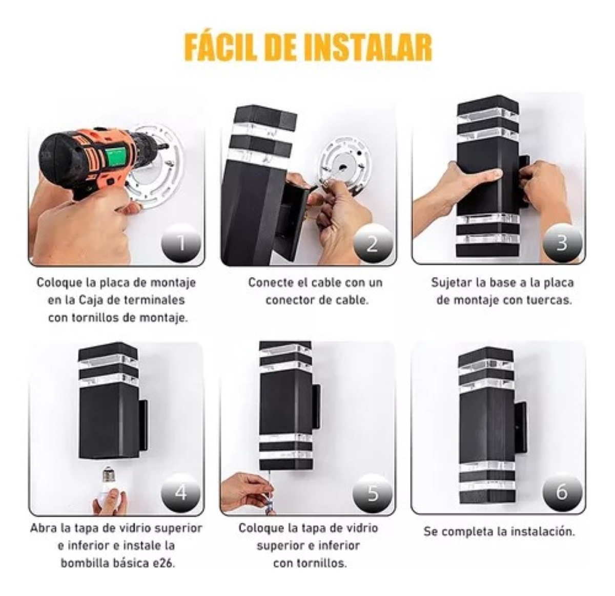 Lámpara De Pared Novzep Impermeable Led Luz Con 2 Bombillas