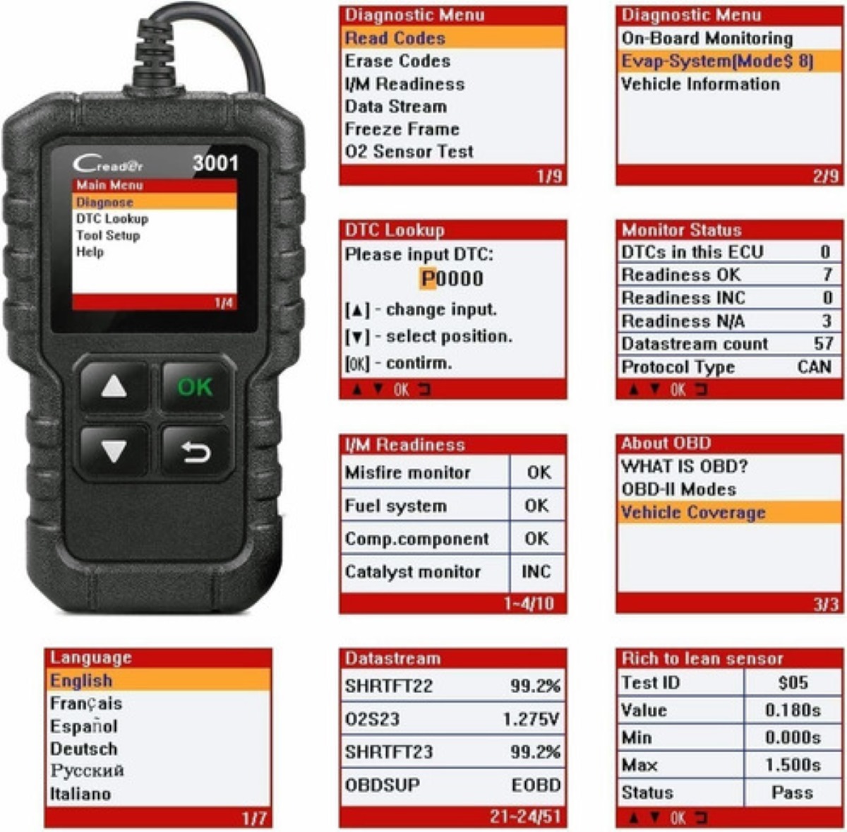 Escaner Launch Creader 3001 Automotriz Obd2 Multimarca Motor