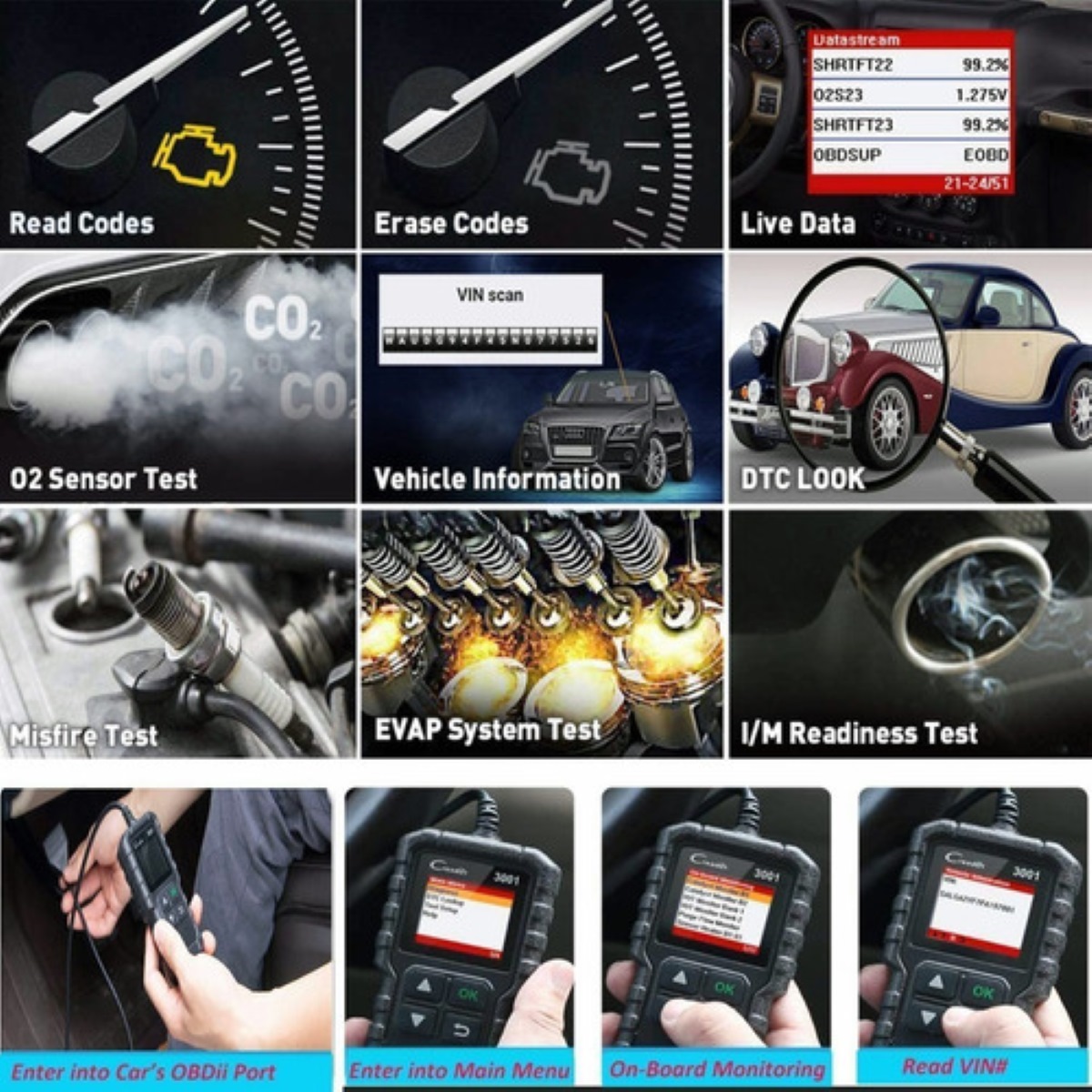 Escaner Launch Creader 3001 Automotriz Obd2 Multimarca Motor