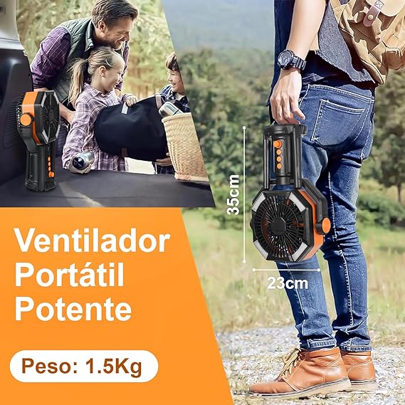WELIKERA Ventilador Portátil de Camping 30000mAh con Doble Motor, 8 Velocidades, Luz LED y Control Remoto - Ventilador Recargable para Tienda de Campaña, Emergencias y Trabajo.