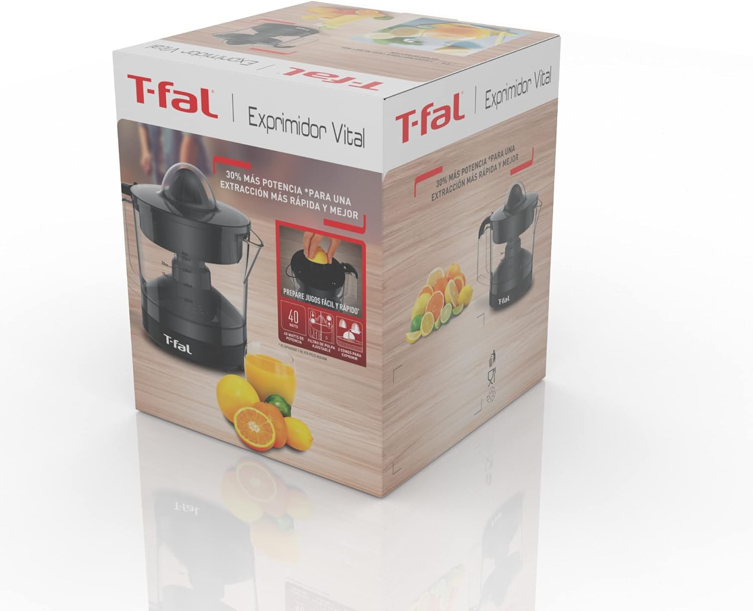 Exprimidor de jugo t-fal vital negro con 2 conos, jarra de 750 ml, 40 w, zp2028mx.
