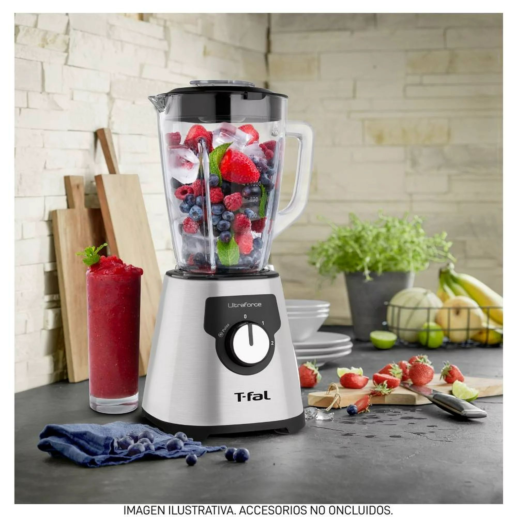 Licuadora t-fal ultraforce 2 velocidades vaso de vidrio ln322dmx acero inox.