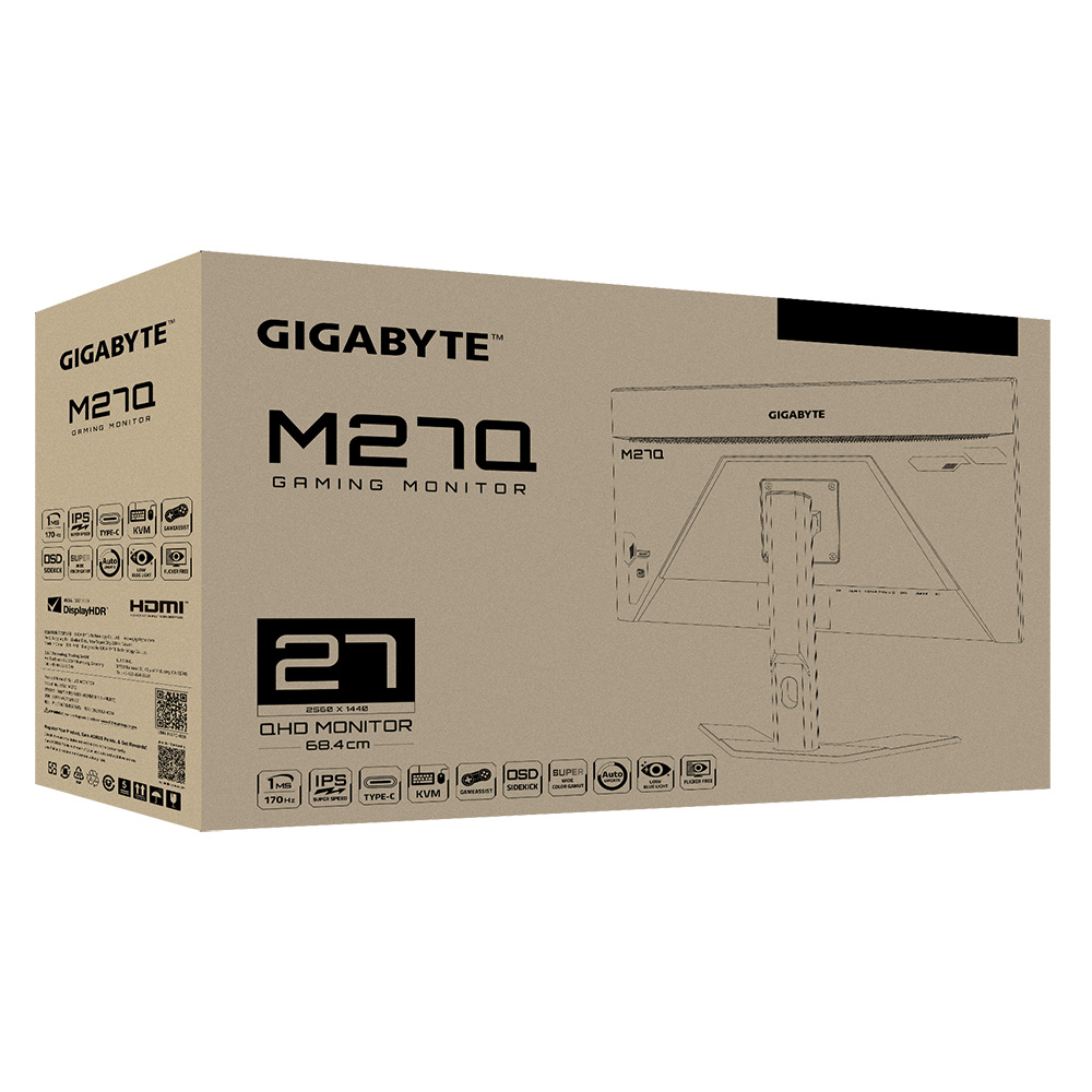 Monitor Gamer Gigabyte M27Q LED 27", Quad HD, FreeSync, 170Hz, HDMI, Negro.