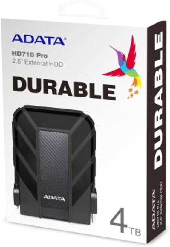 ADATA Disco Duro Externo HDD HD710P,4 TB, Resistente a golpes,agua y polvo, certificación grado militar, Color Negro.