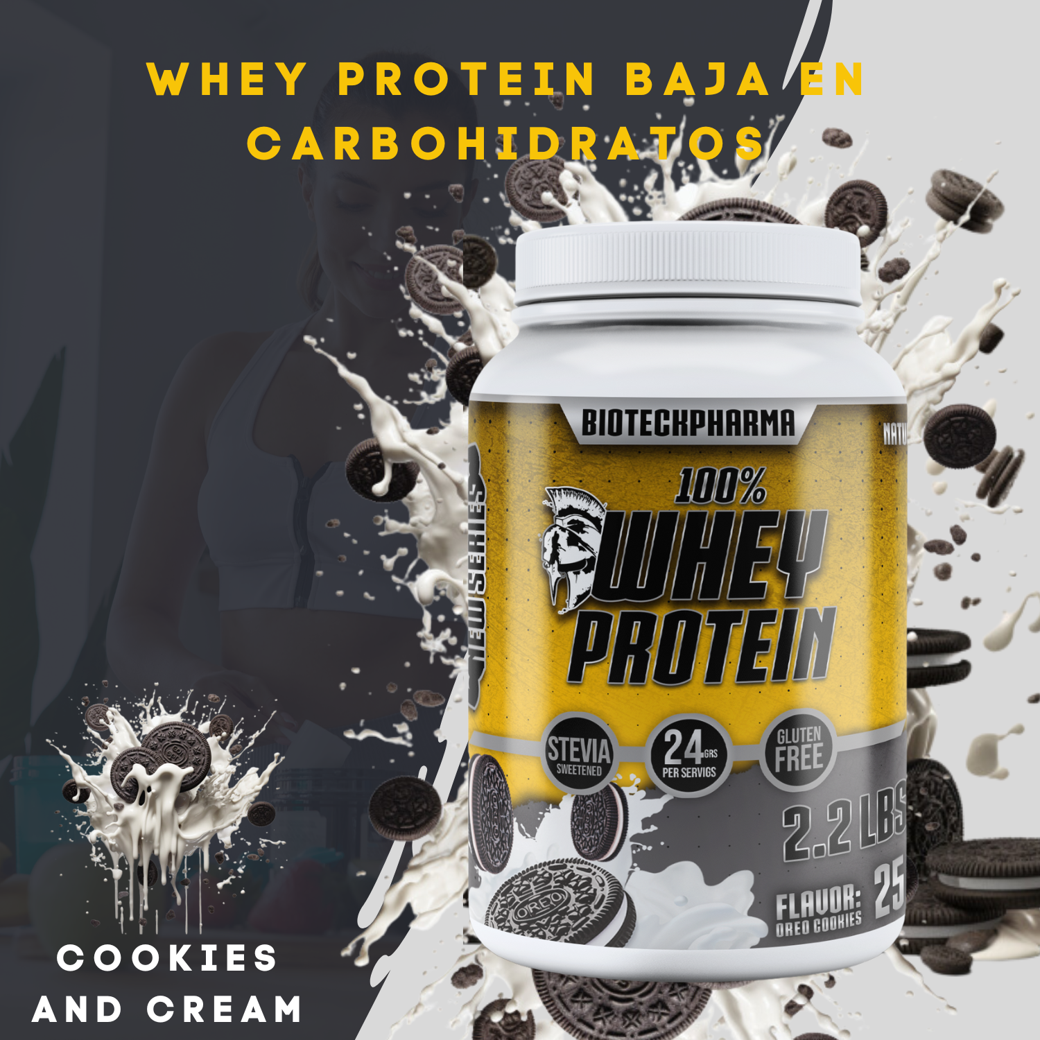 BIOTECKPHARMA| 100% Whey Protein Sabor Galleta Oreo 2.20 lbs | 1000 grs.	