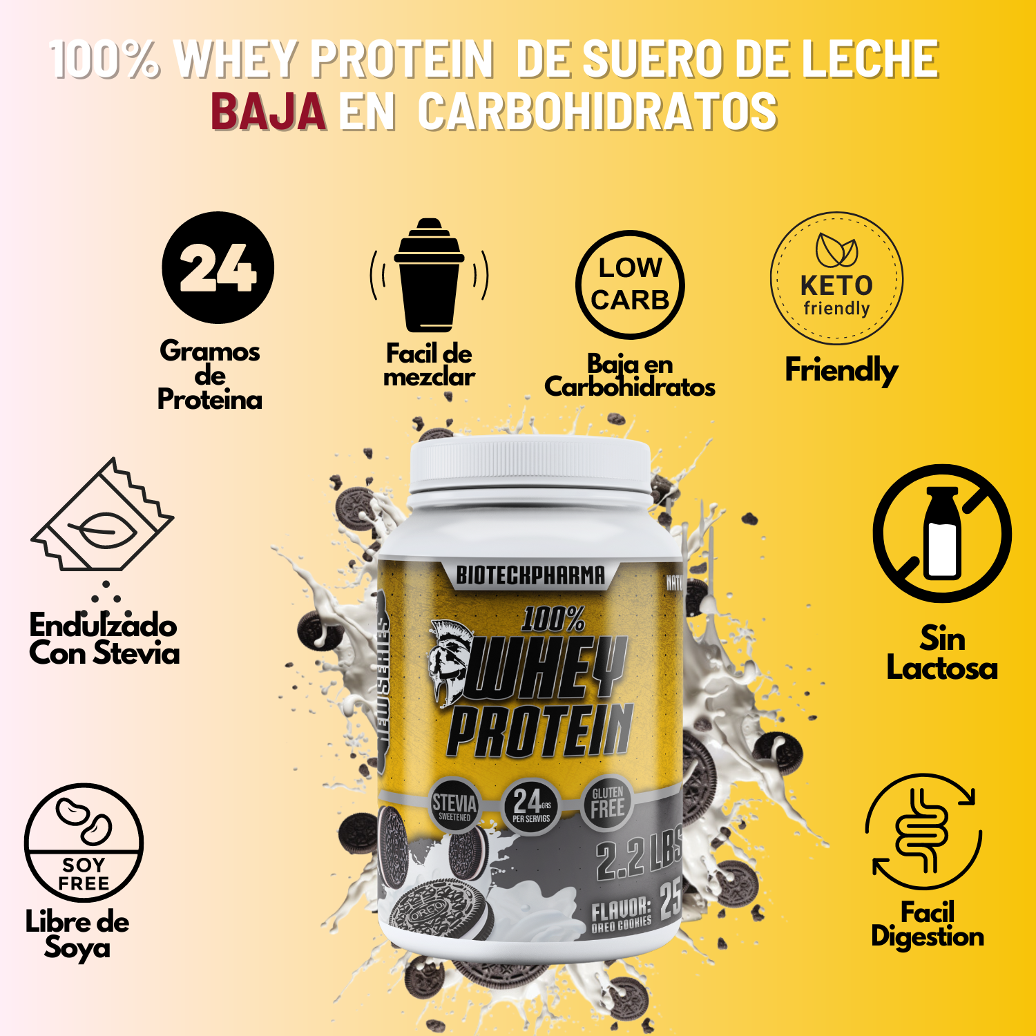 BIOTECKPHARMA| 100% Whey Protein Sabor Galleta Oreo 2.20 lbs | 1000 grs.	