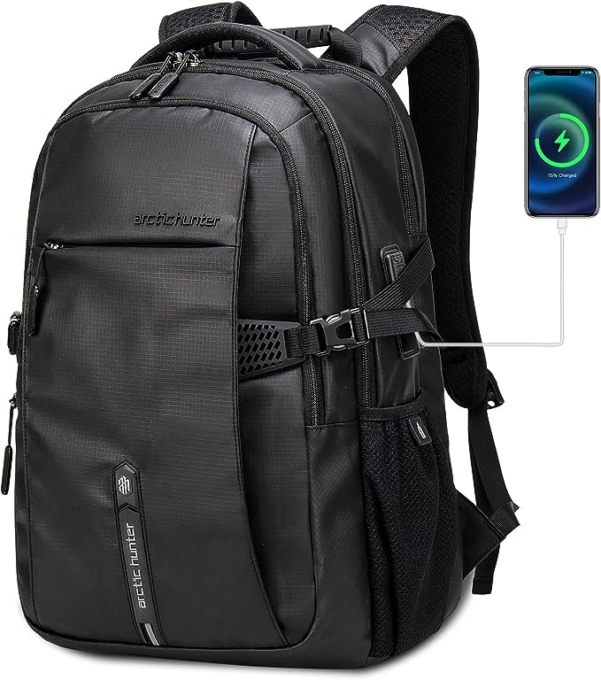 A Mochila para Laptop, ARCTIC HUNTER AH Mochila Antirrobo Impermeable con Puerto de Carga USB, Mochila de Negocios con Múltiples Compartimentos de 15.6 pulgadas.