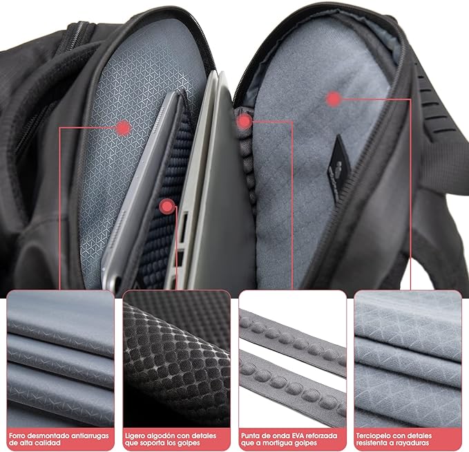 A Mochila para Laptop, ARCTIC HUNTER AH Mochila Antirrobo Impermeable con Puerto de Carga USB, Mochila de Negocios con Múltiples Compartimentos de 15.6 pulgadas.