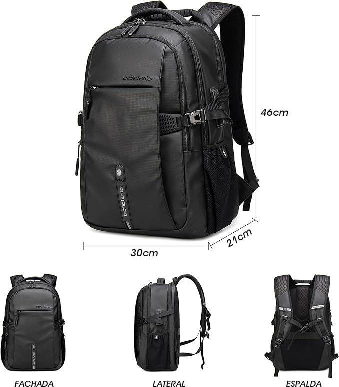 A Mochila para Laptop, ARCTIC HUNTER AH Mochila Antirrobo Impermeable con Puerto de Carga USB, Mochila de Negocios con Múltiples Compartimentos de 15.6 pulgadas.